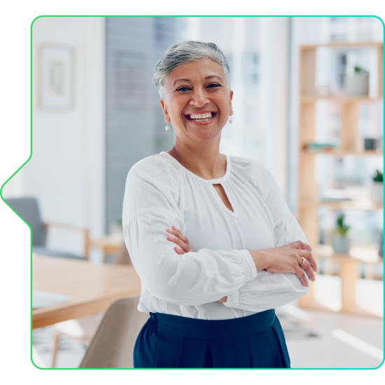 professional woman standing with her arms closed